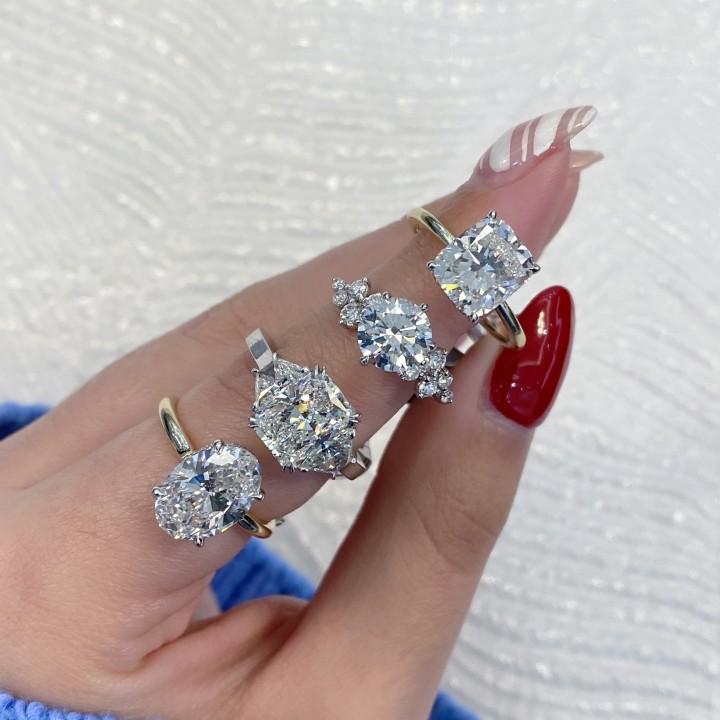 1.55 carat Round Lab Diamond Graduating Floral Engagement Ring flat