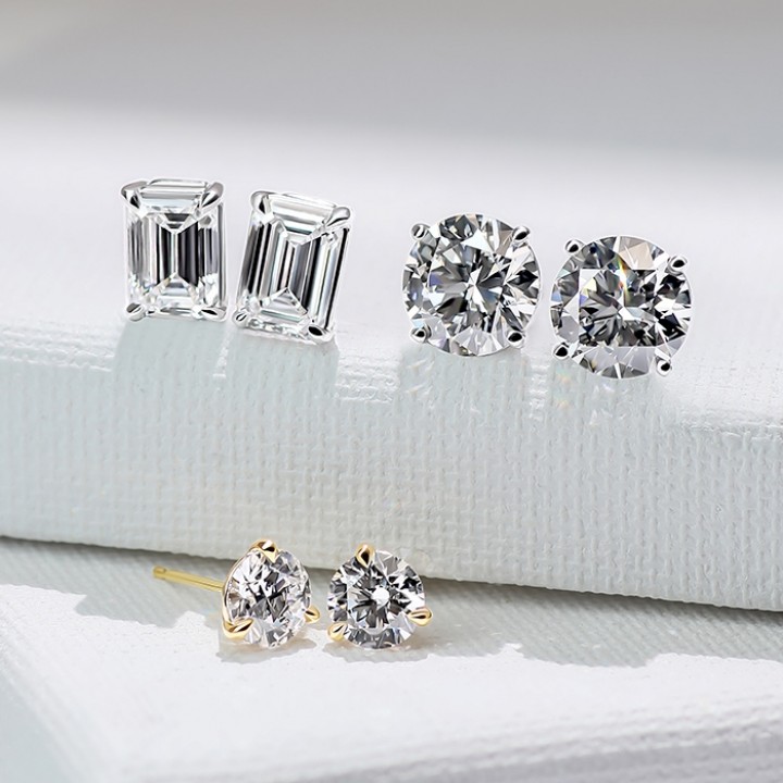 4 carat TW Emerald Cut Lab Diamond Studs front