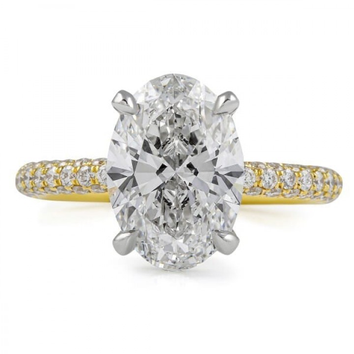 3.45 carat Oval Lab Diamond Two-Tone Three-Row Engagement Ring flat