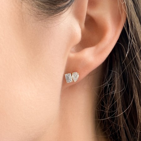 Pear and Emerald Cut Lab Diamond Duo Stud Earrings yg